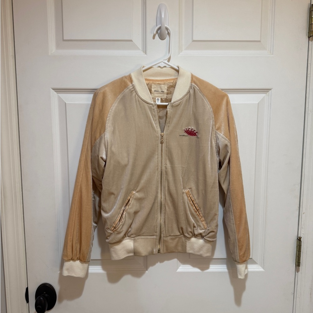 Silence + Noise Cream and Tan Bomber Jacket